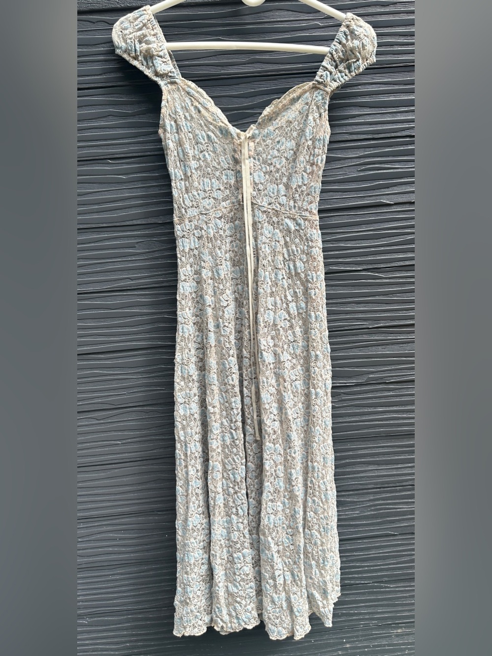 Urban Outfitters Beige and Light Blue Floral Sheer Smocked Maxi Dress